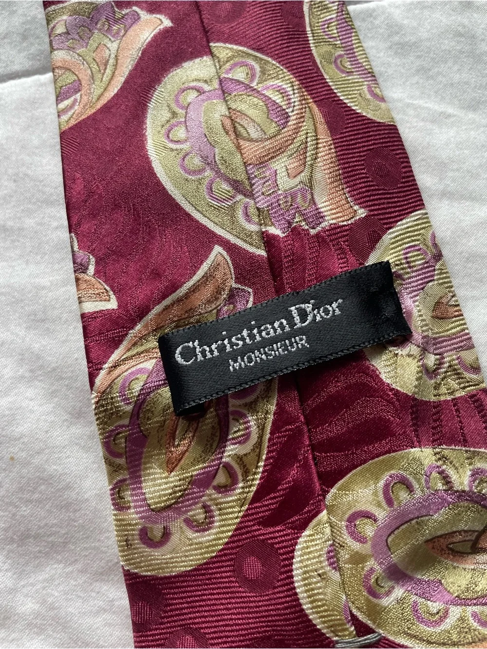 Vintage Dior Silk Maroon Paisley Tie Office Work Old Money Heritage Academia 90s